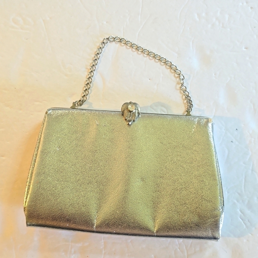Vintage Silver Clutch bag W/ Strap Minimalist Neutral Evening Bag Large